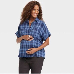 The Nines by HATCH Dolman Elbow Sleeve Button-Down Maternity Shirt.